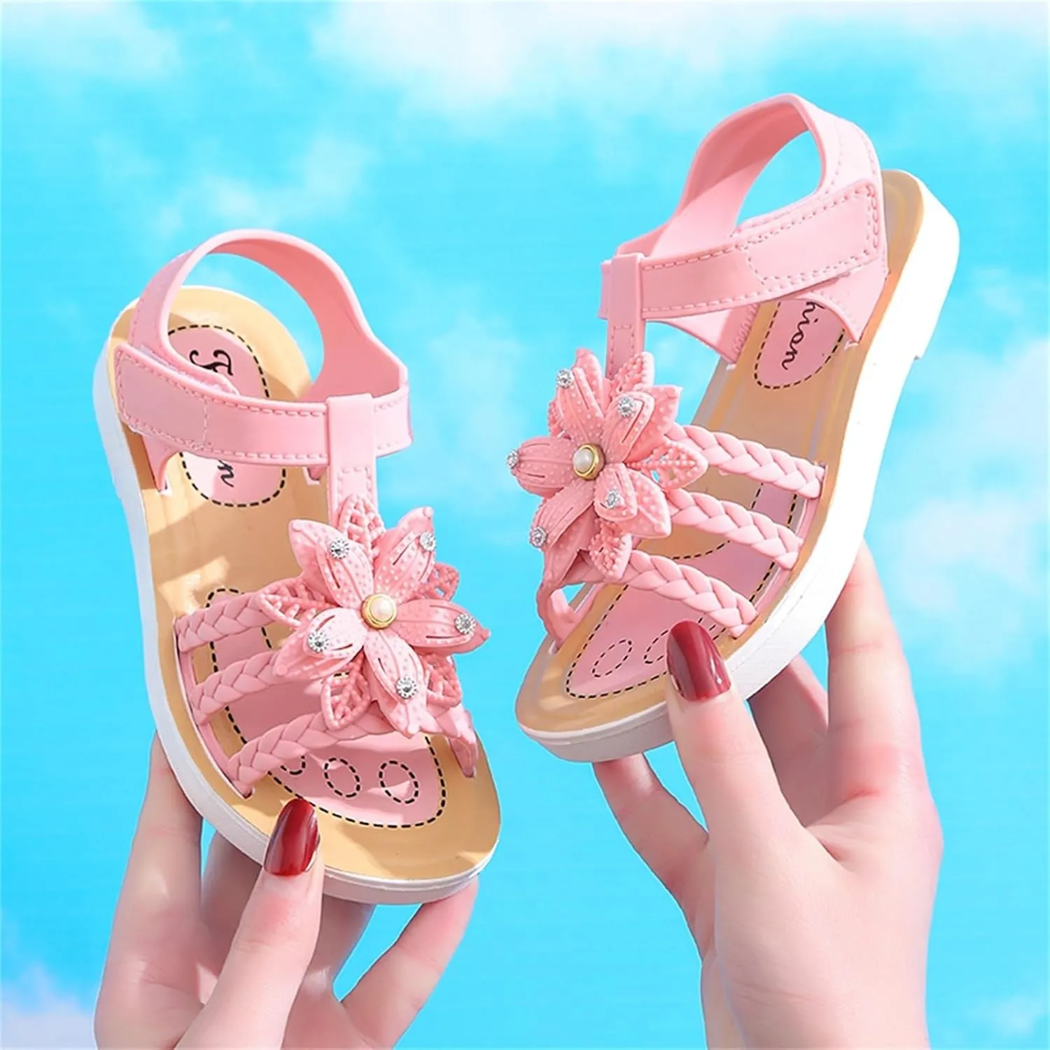 Toddler Girls Flower Sandals Soft Sole Summer Shoes for Beach Pool Playground Size 3-12, Easy Clean Slippers with Cute Blossom Design Lightweight Waterproof Play Sandals