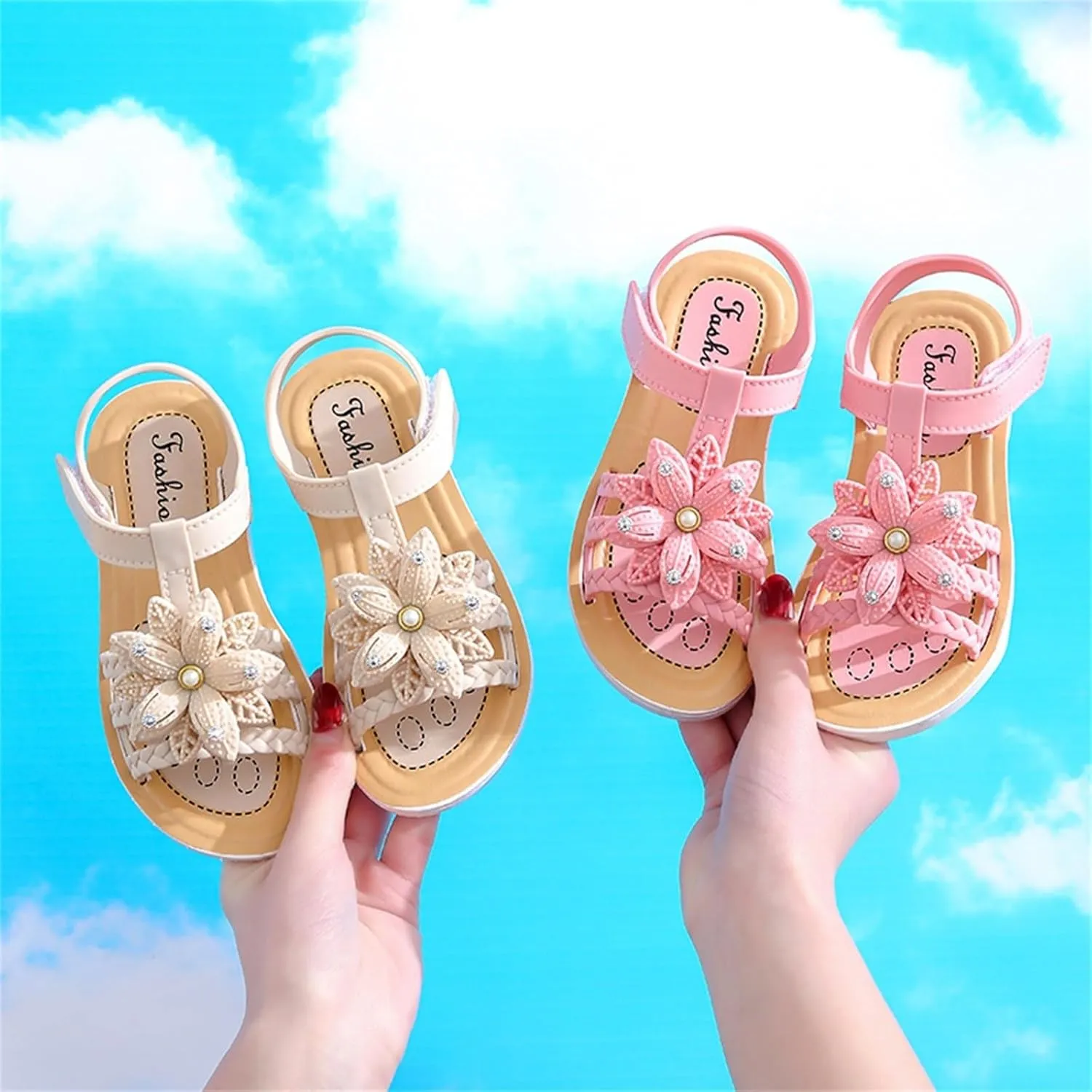 Toddler Girls Flower Sandals Soft Sole Summer Shoes for Beach Pool Playground Size 3-12, Easy Clean Slippers with Cute Blossom Design Lightweight Waterproof Play Sandals