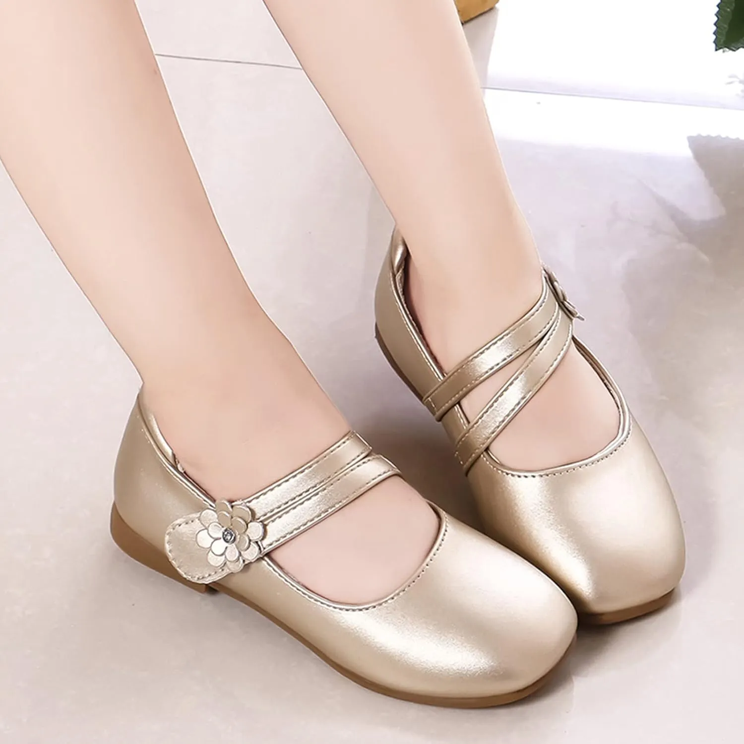 Toddler Girls Strap Dress Shoes Princess Ballerina Flat Mary Jane Elegant Wedding Flower Shoes for Baptism Prom