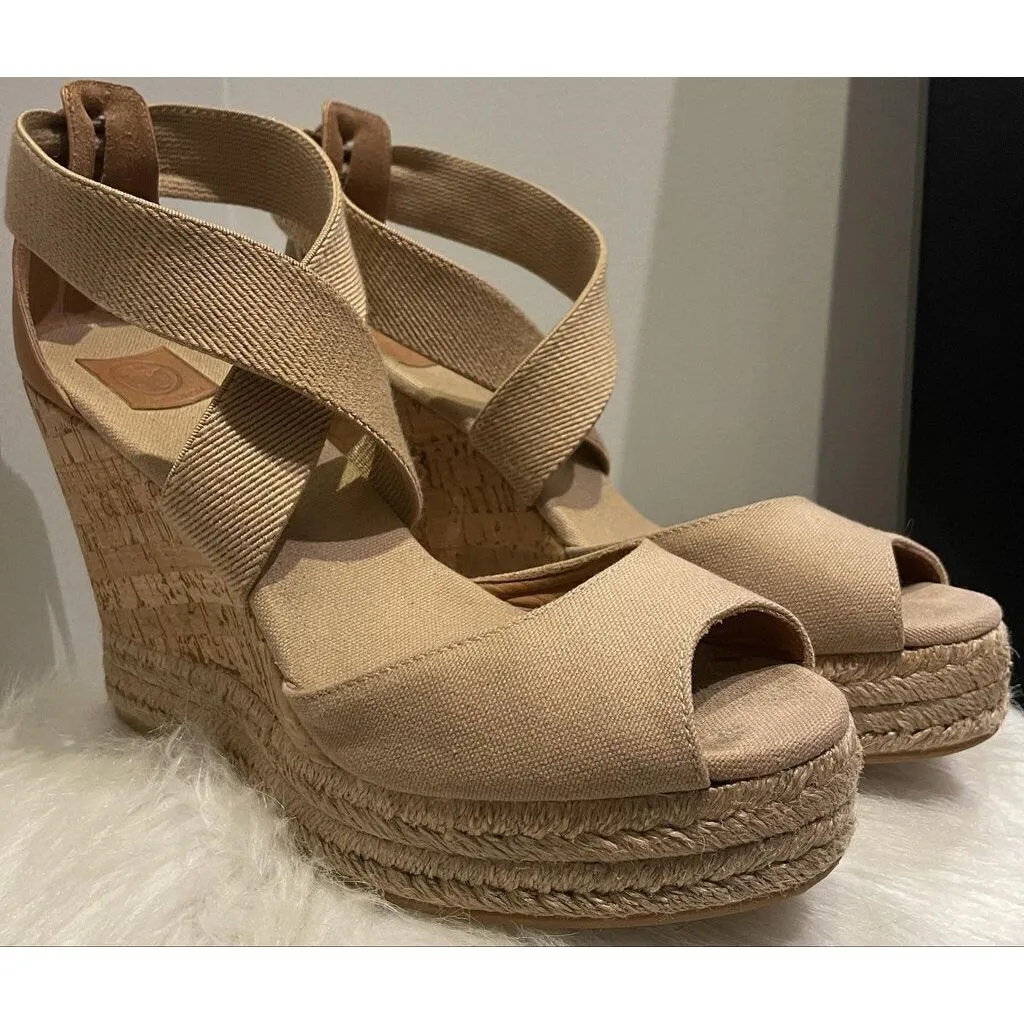 Tory Burch Peep Toe Espadrilles - Size 9.5