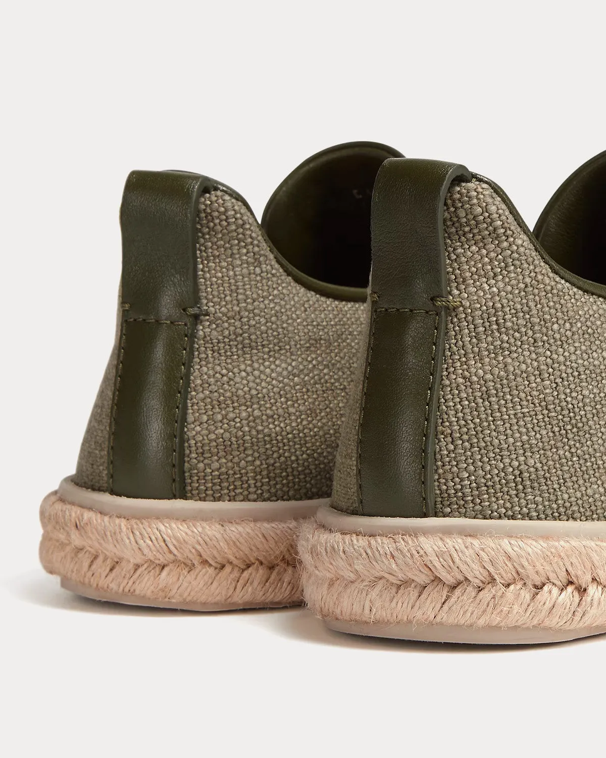 Triple Stitch Espadrilles Linen Light Military Green Slip On Sneakers