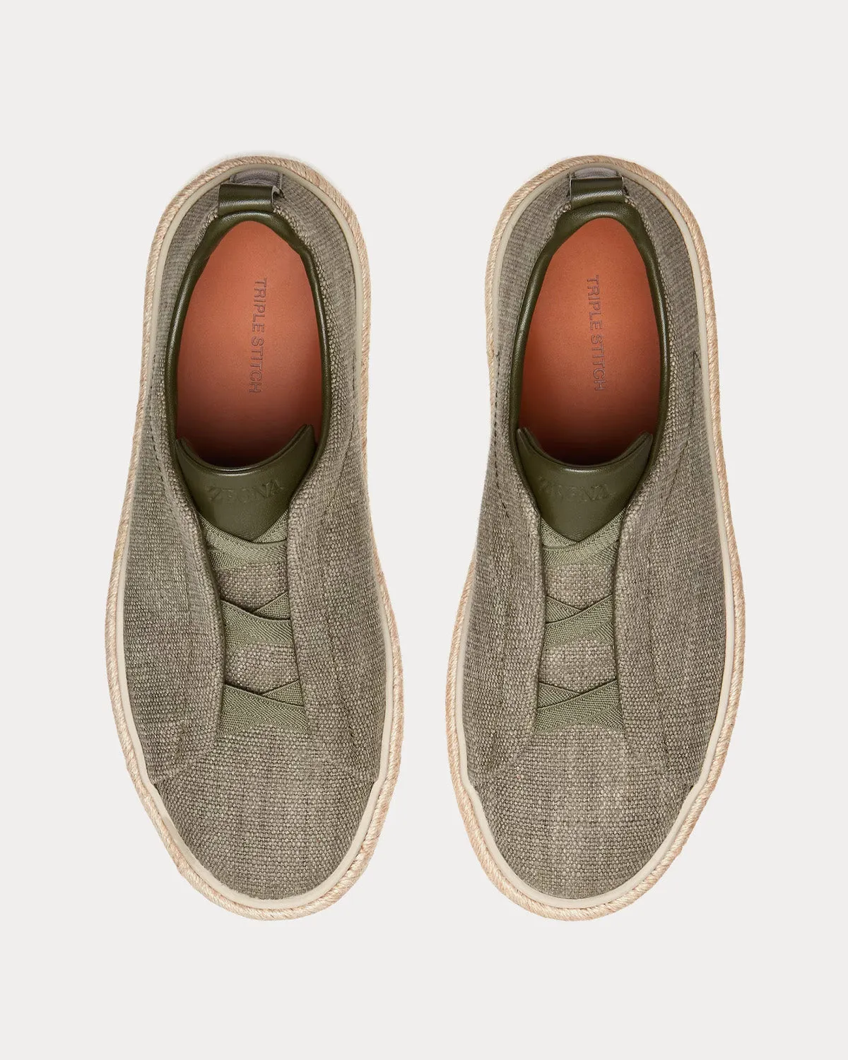 Triple Stitch Espadrilles Linen Light Military Green Slip On Sneakers