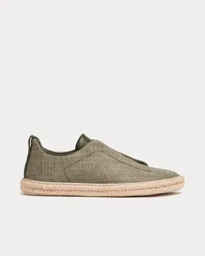 Triple Stitch Espadrilles Linen Light Military Green Slip On Sneakers