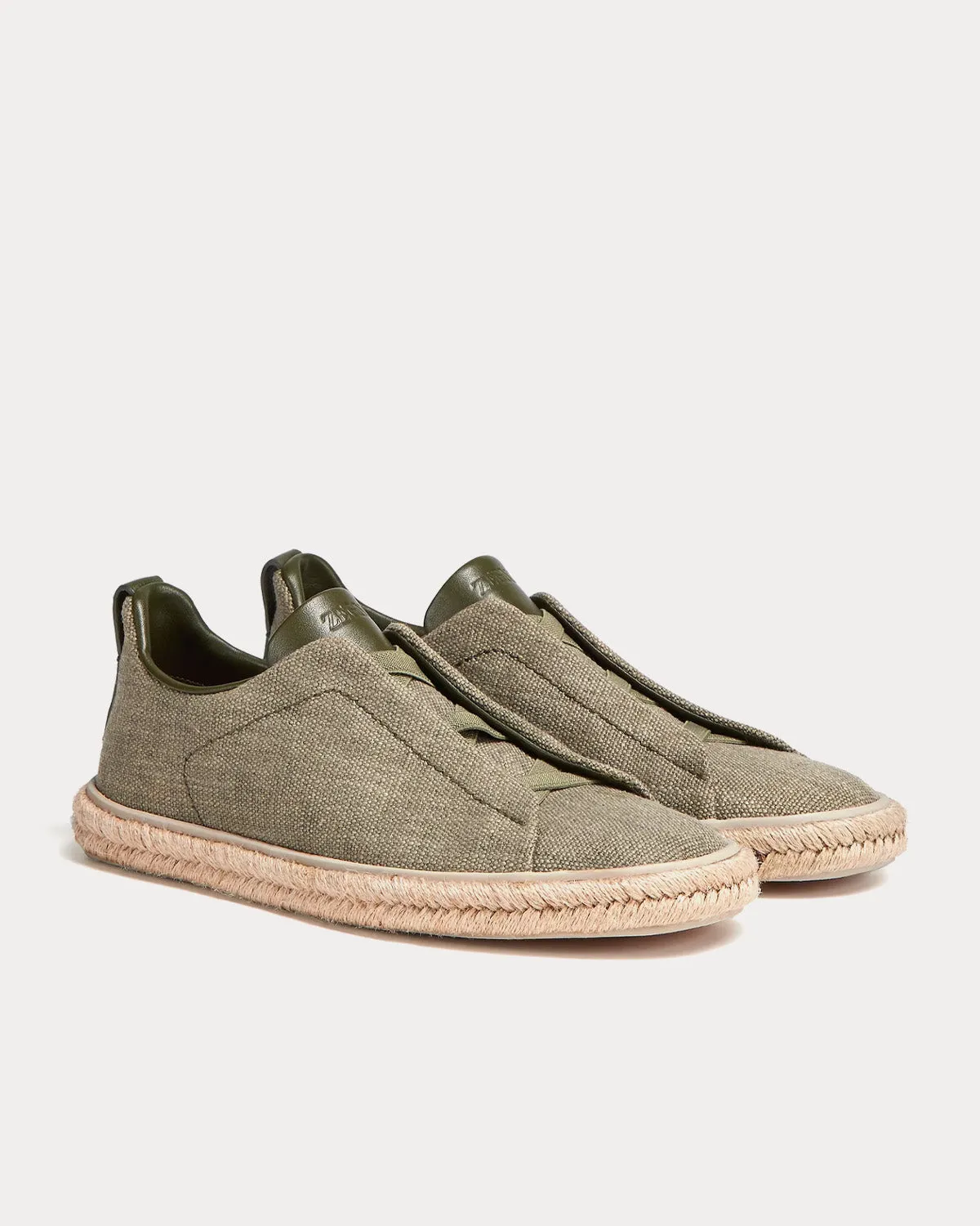 Triple Stitch Espadrilles Linen Light Military Green Slip On Sneakers