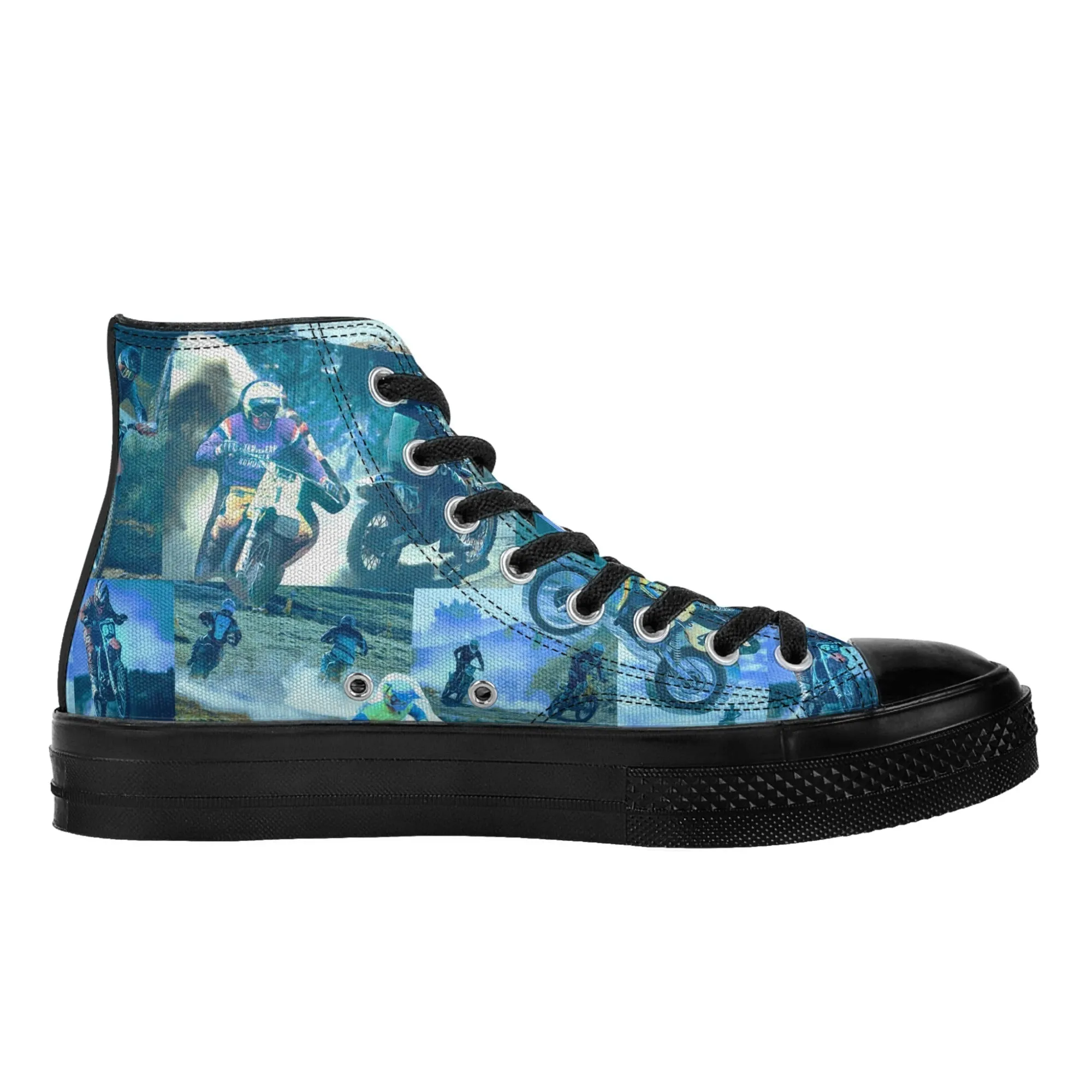 Tyler Durden High Top Canvas Sneakers with Motorcycle collage - Fight Club Fashion