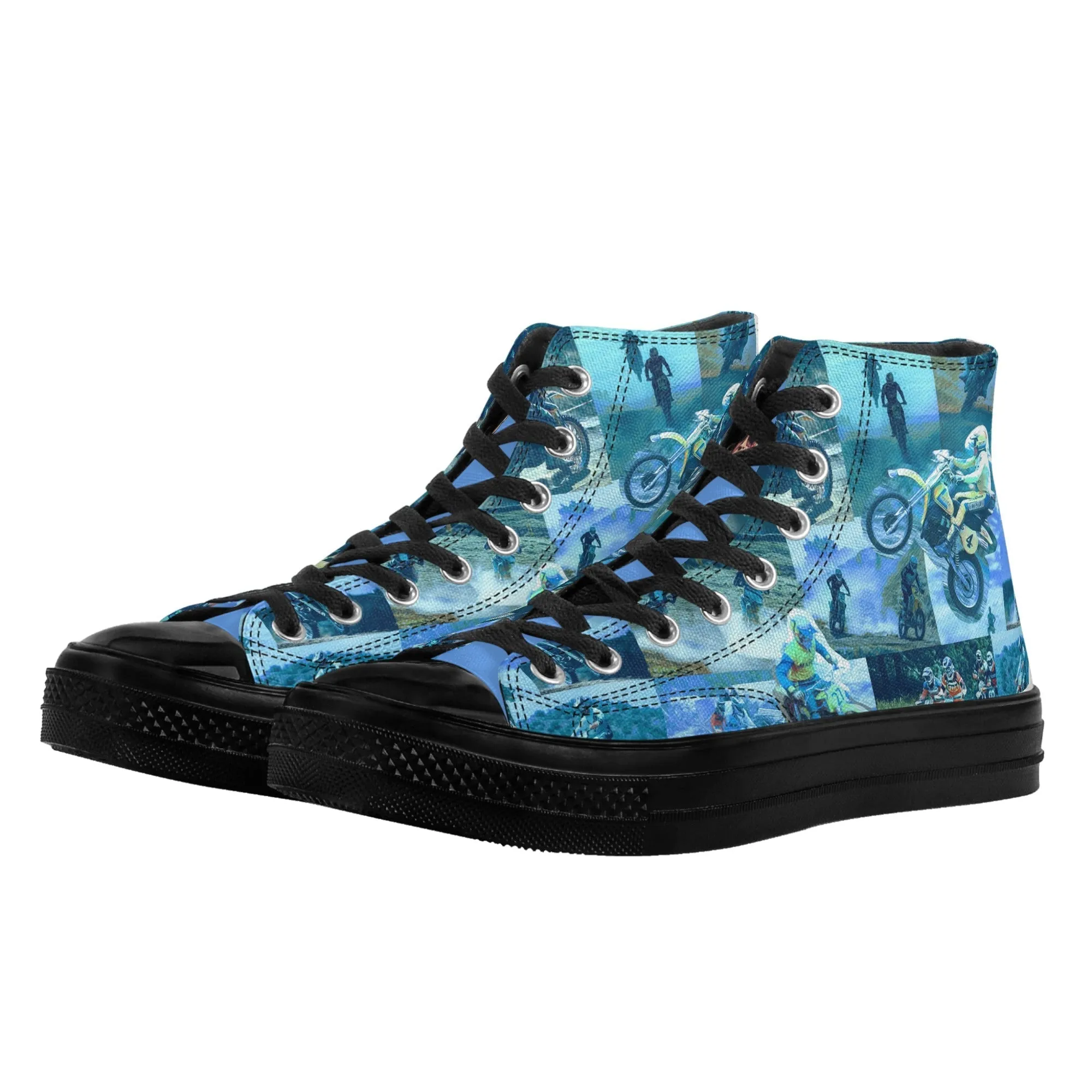 Tyler Durden High Top Canvas Sneakers with Motorcycle collage - Fight Club Fashion