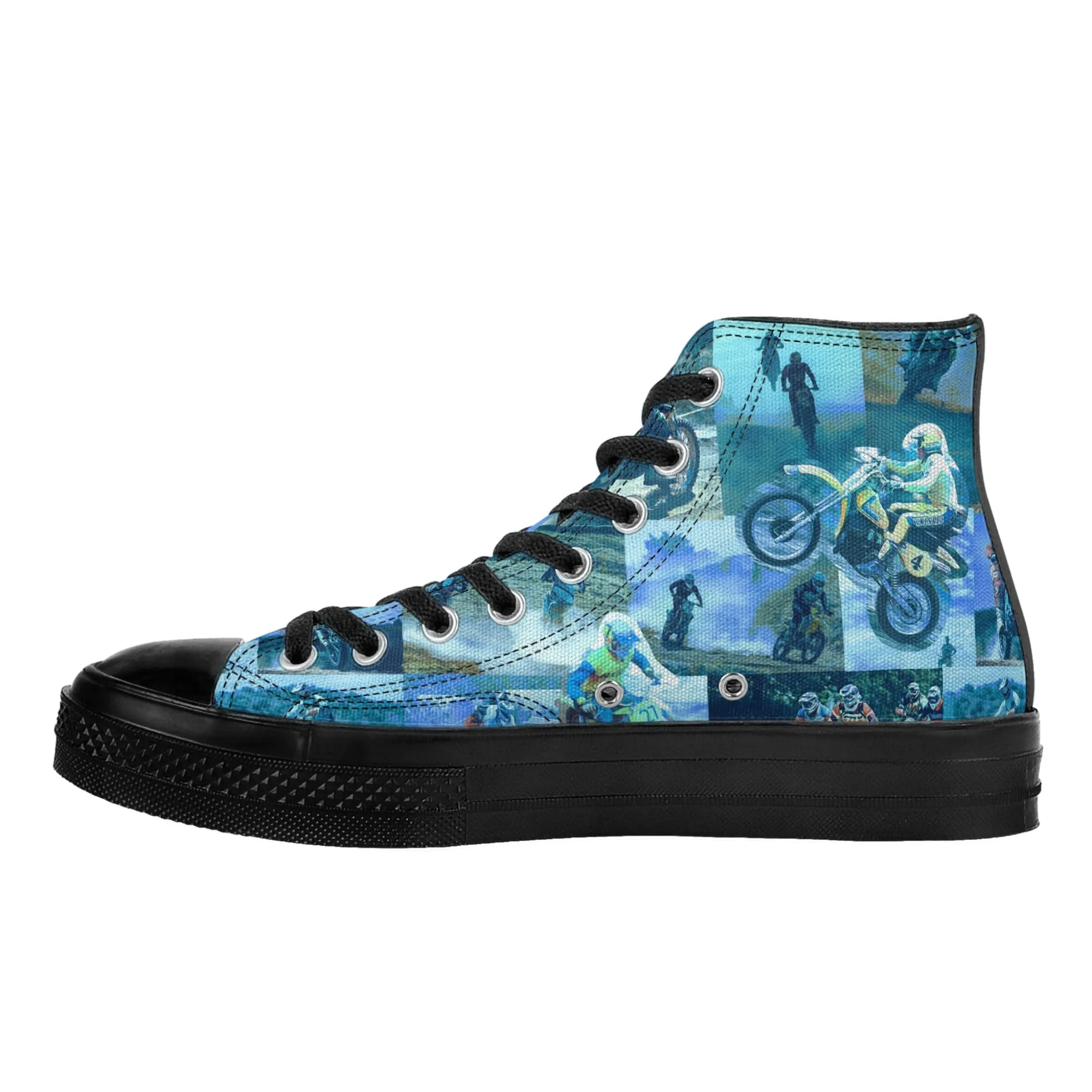 Tyler Durden High Top Canvas Sneakers with Motorcycle collage - Fight Club Fashion