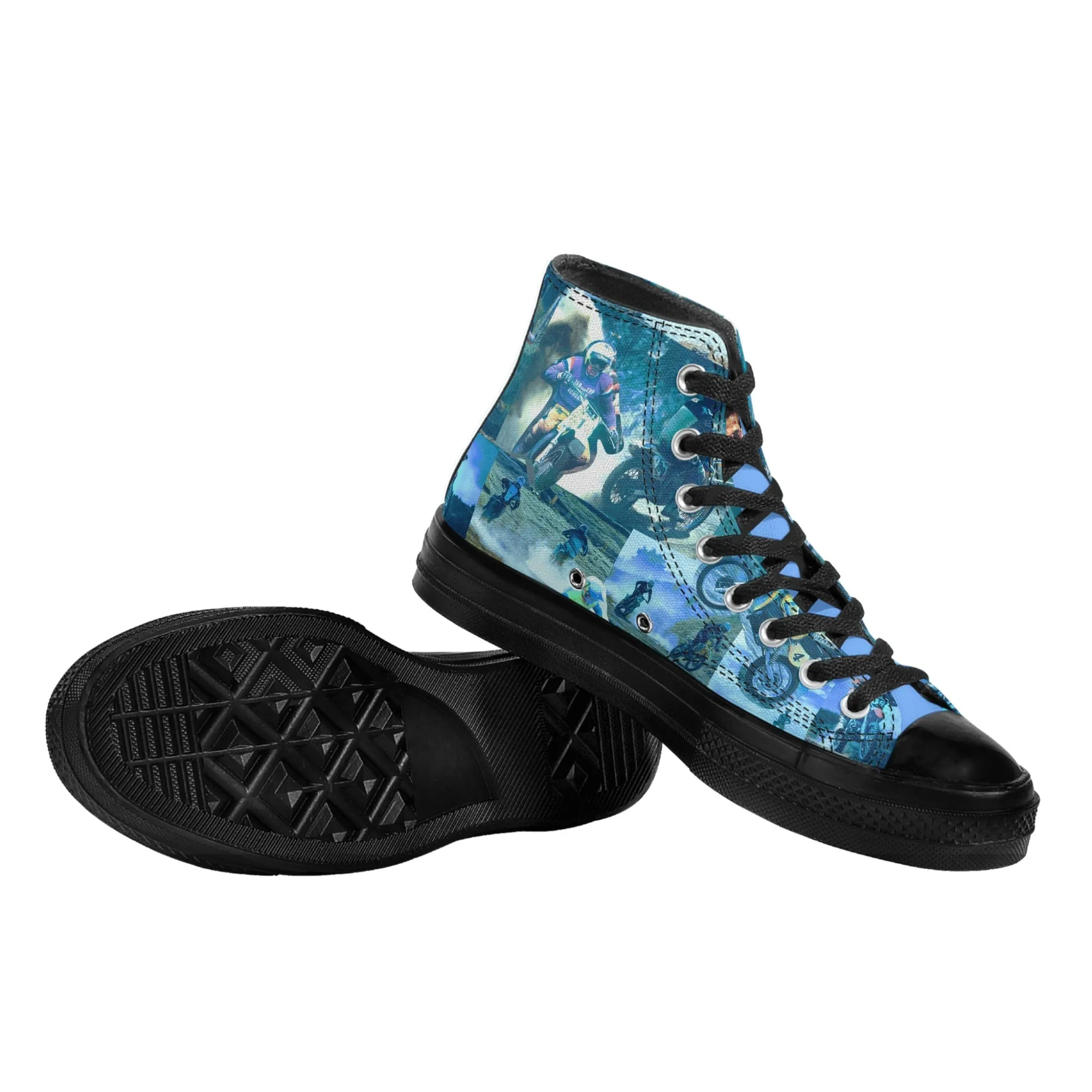 Tyler Durden High Top Canvas Sneakers with Motorcycle collage - Fight Club Fashion