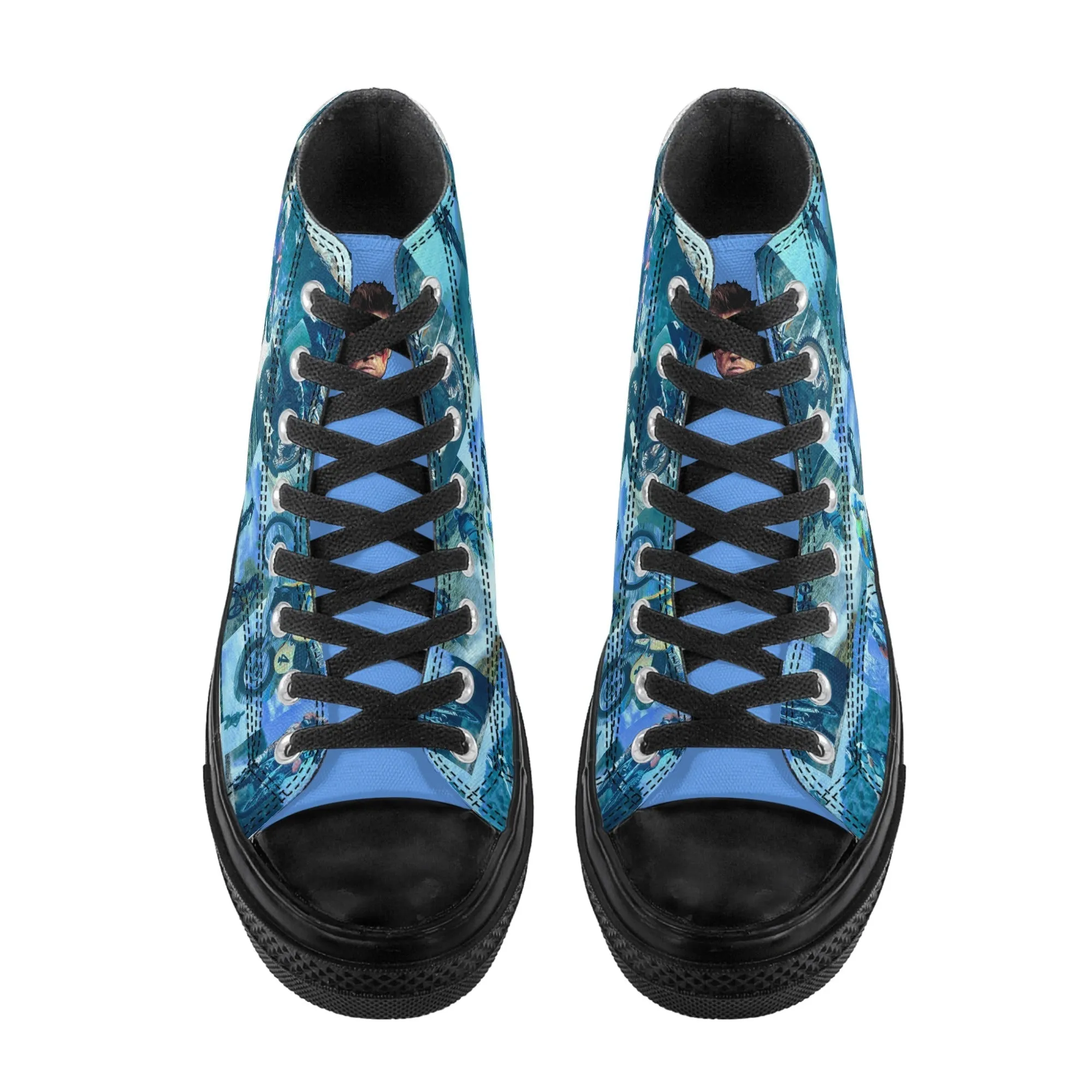 Tyler Durden High Top Canvas Sneakers with Motorcycle collage - Fight Club Fashion