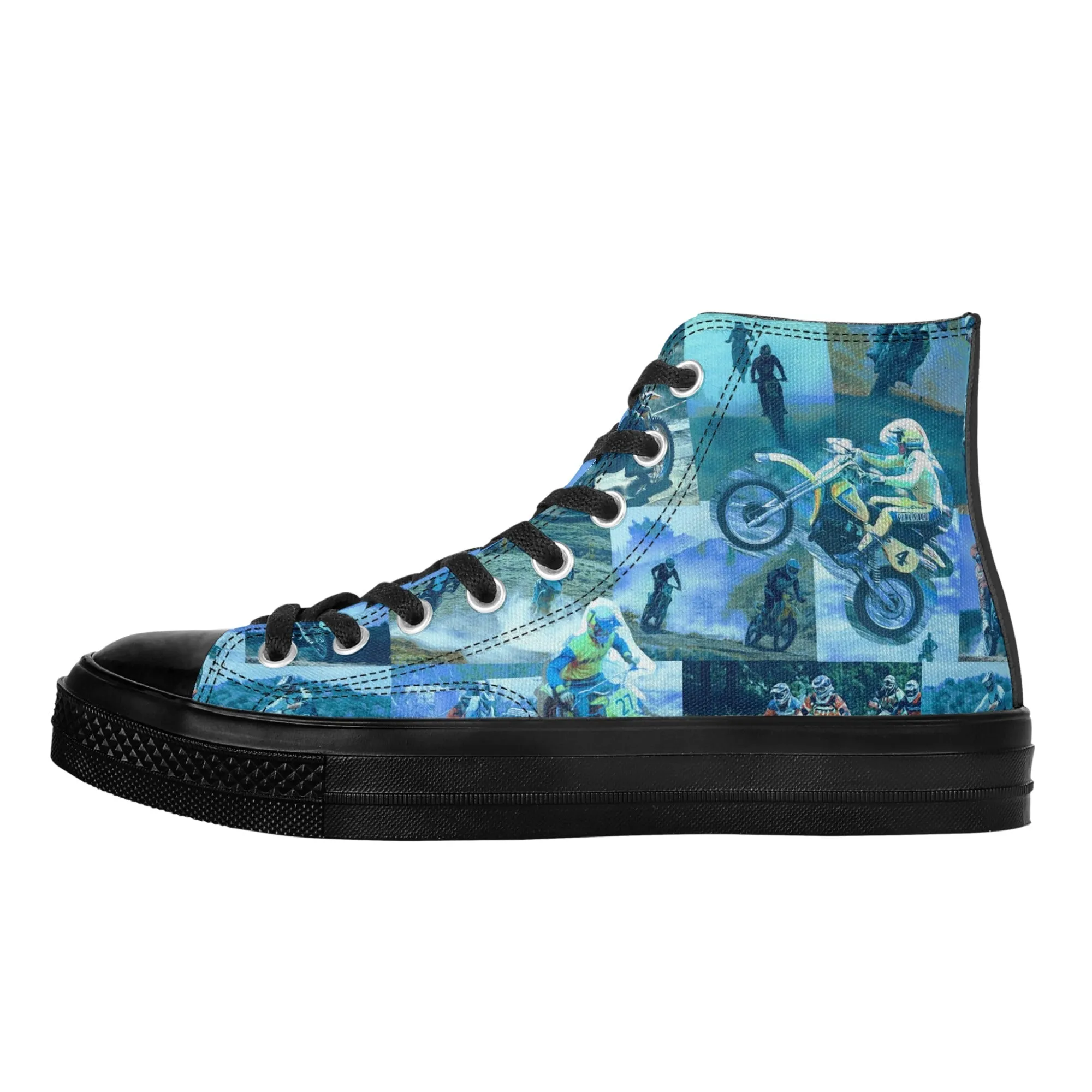 Tyler Durden High Top Canvas Sneakers with Motorcycle collage - Fight Club Fashion