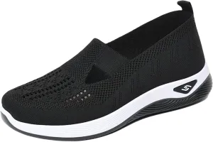 Walking Shoes Women Arch-Support Sneakers Mesh Upper Casual Sneakers Woven Orthopedic Breathable Soft Shoe Comfort Running Sneaker Go Walking Slip on Diabetic Foam Shoes