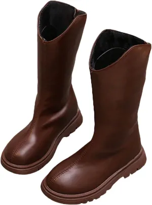 Winter Girls Mid Leg Boots Solid Color Zipper Classic Leather School Working Shoes for Kids Fashion Riding Shoes