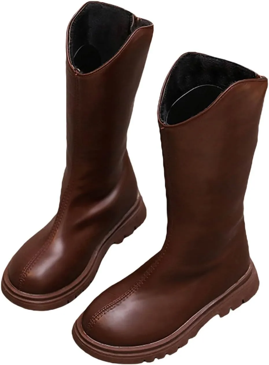 Winter Girls Mid Leg Boots Solid Color Zipper Classic Leather School Working Shoes for Kids Fashion Riding Shoes