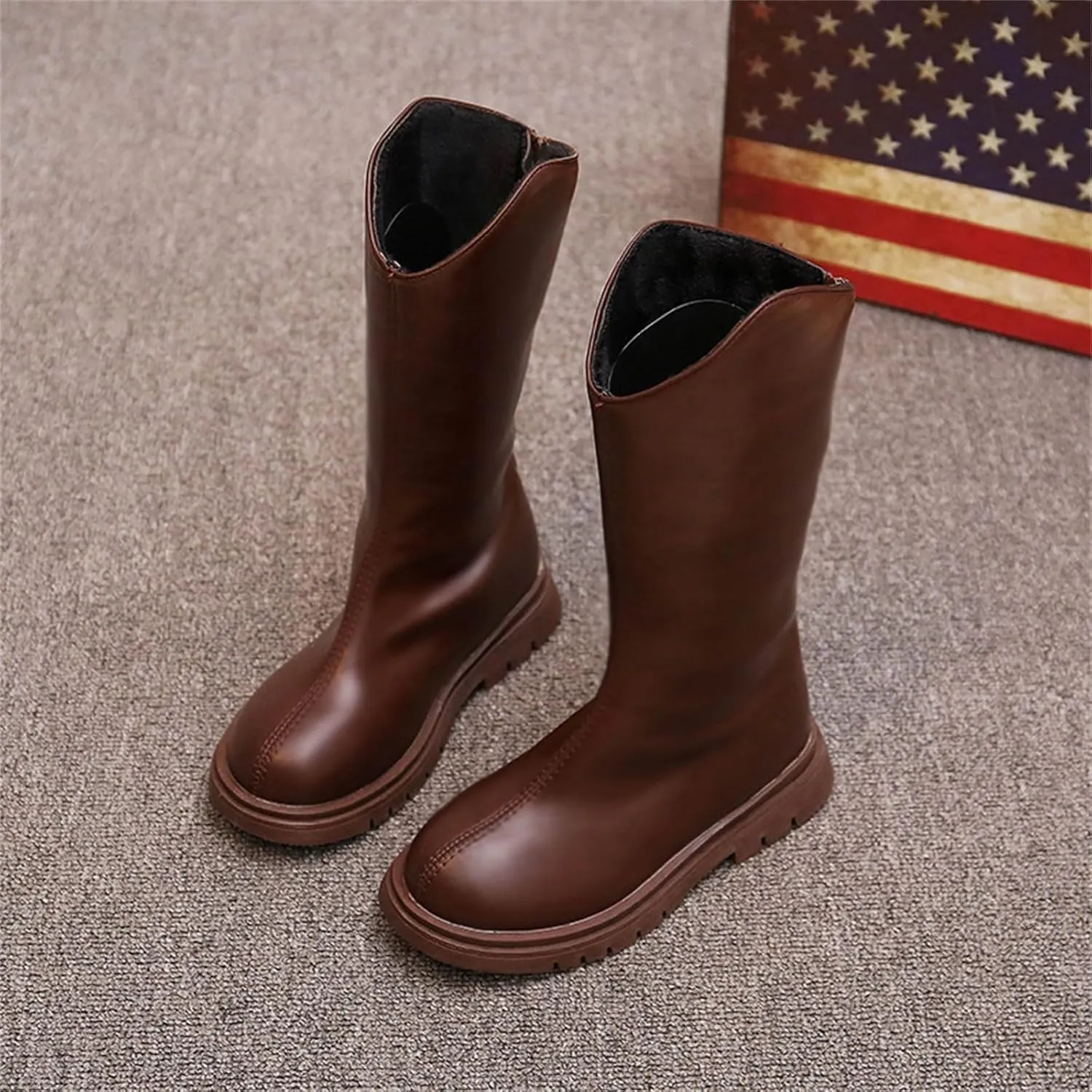 Winter Girls Mid Leg Boots Solid Color Zipper Classic Leather School Working Shoes for Kids Fashion Riding Shoes