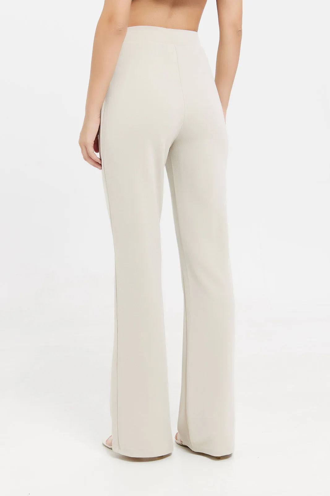 Women Beige Flare Leg High Waist Trouser