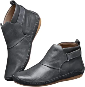 Women Boots No Heel 2022 New Arch Support Boots Side Zipper Vintage Leather Damping Shoes Flat Heel Booties