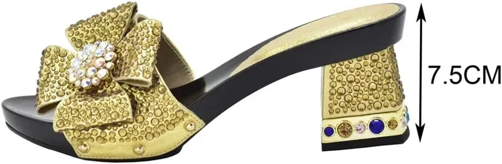 Women Italian Shoes and Bags Set High Heels Elegant Crystal Rhinestone Square Heel Shoe and Bag for Wedding