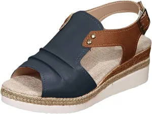 Women Width Wedge Sandals 2025 Spring Summer Open Toe Side Hollow Out Casual Fashion Espadrilles Slingback Shoes Adjustable Beach Vacation Walking Strap Low Dress Ankle Strap Sandals