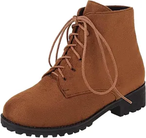 Womens Ankle Boots Comfortable Booties for Women Cowgirl Boots Women Brown Boot Laces Cozy Warm Lightweight Slip on Pointed Toe Chunky Stacked Heel