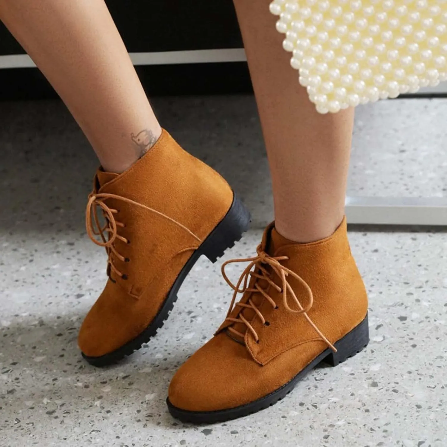 Womens Ankle Boots Comfortable Booties for Women Cowgirl Boots Women Brown Boot Laces Cozy Warm Lightweight Slip on Pointed Toe Chunky Stacked Heel