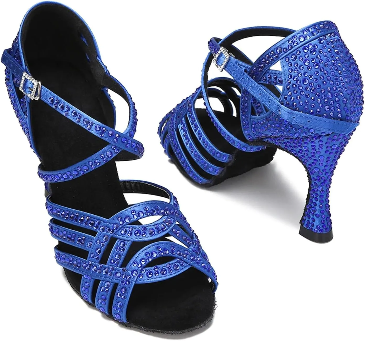 Women's Blue Latin Dance Shoes - Ballroom Salsa Soft Bottom Party Sandals, 10CM/3.9Inch Heel Height