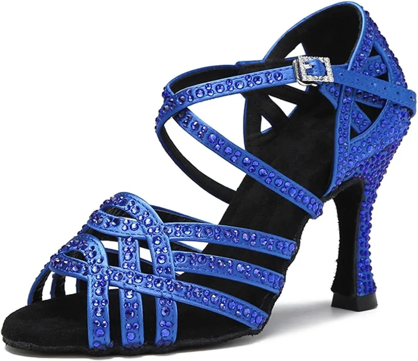 Women's Blue Latin Dance Shoes - Ballroom Salsa Soft Bottom Party Sandals, 10CM/3.9Inch Heel Height
