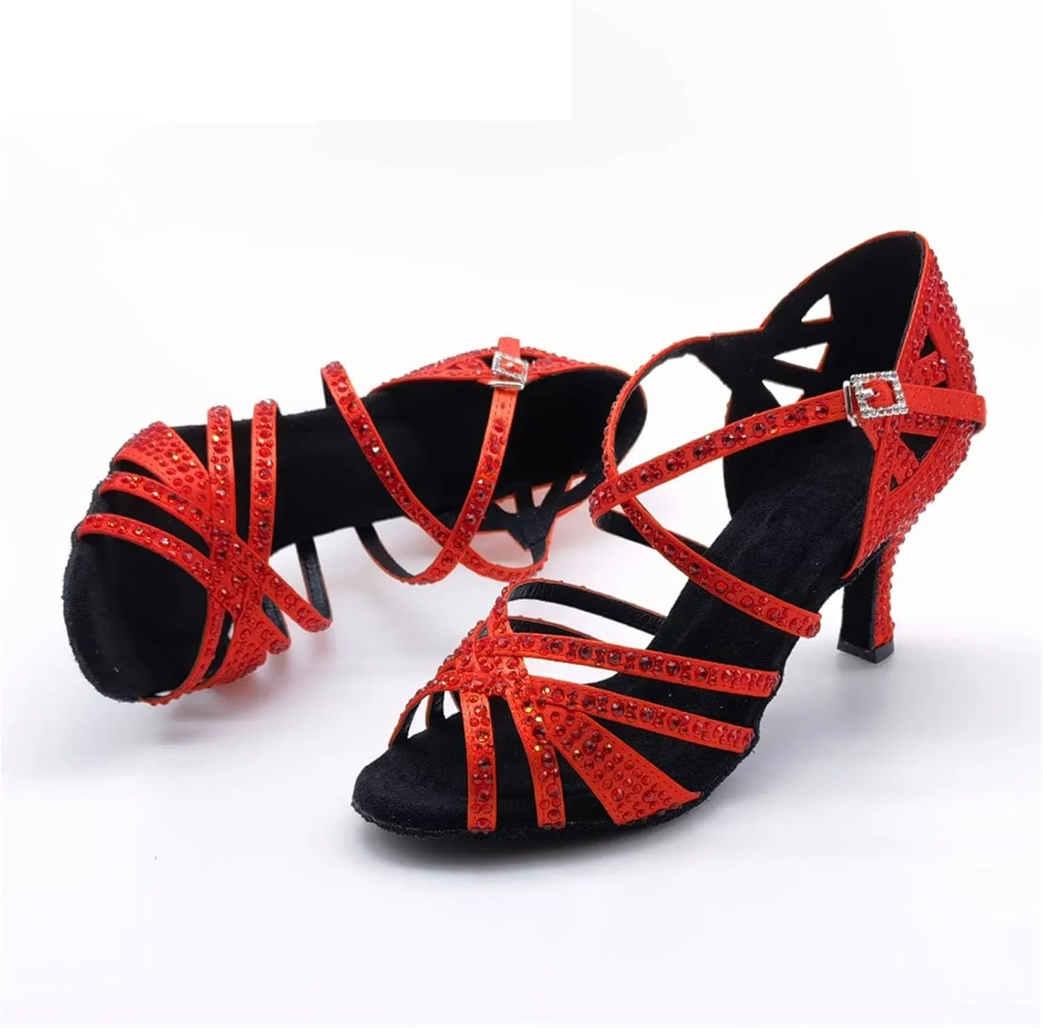 Women's Blue Latin Dance Shoes - Tango Rumba Ballroom Rhinestone Wedding Sandals, 10CM/3.9Inch Heel Height