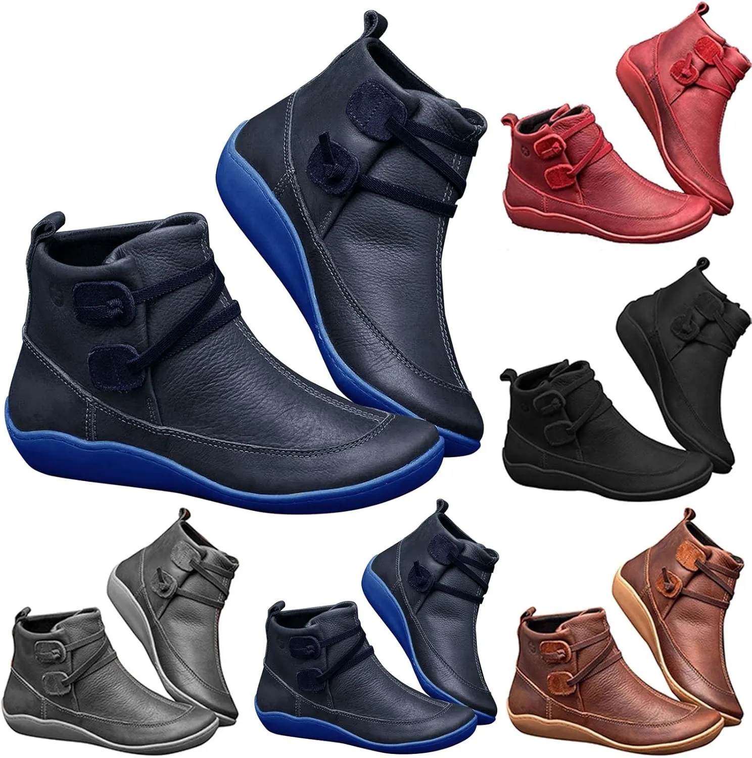 Womens Boots Ankle Brown Booties with Heel Steel Toe Boots for Women Boot Shoes for Women Cozy Warm Lightweight Cut Out Chunky Stacked Heel Slip on
