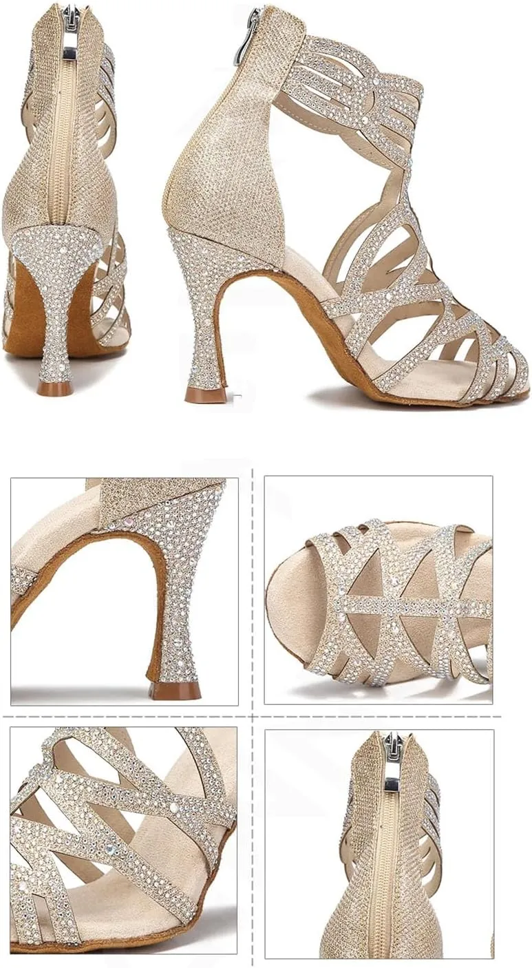 Women's Fashion Latin Dance Boots - Salsa Tango Professional Ballroom Wedding Sandals, 10CM/3.9Inch Heel Height