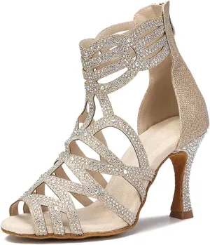 Women's Fashion Latin Dance Boots - Salsa Tango Professional Ballroom Wedding Sandals, 10CM/3.9Inch Heel Height