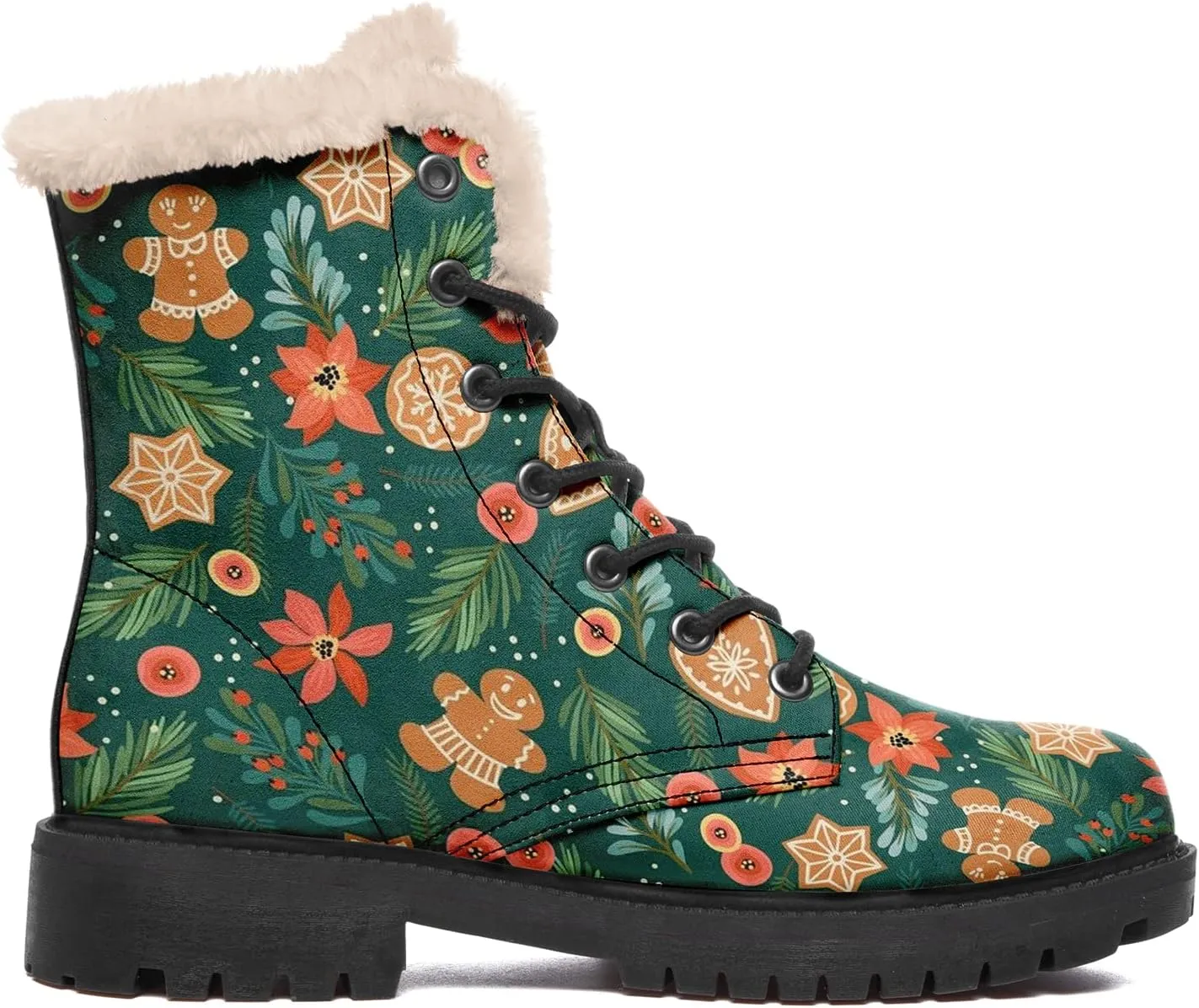 Women's Fur Snow Boots Floral Animal Print Warm Comfortable Winter Ankle Boots Waterproof Vegan Leather Boots