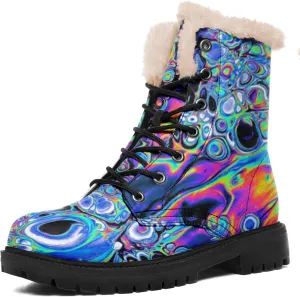 Women's Fur Snow Boots Floral Animal Print Warm Comfortable Winter Ankle Boots Waterproof Vegan Leather Boots