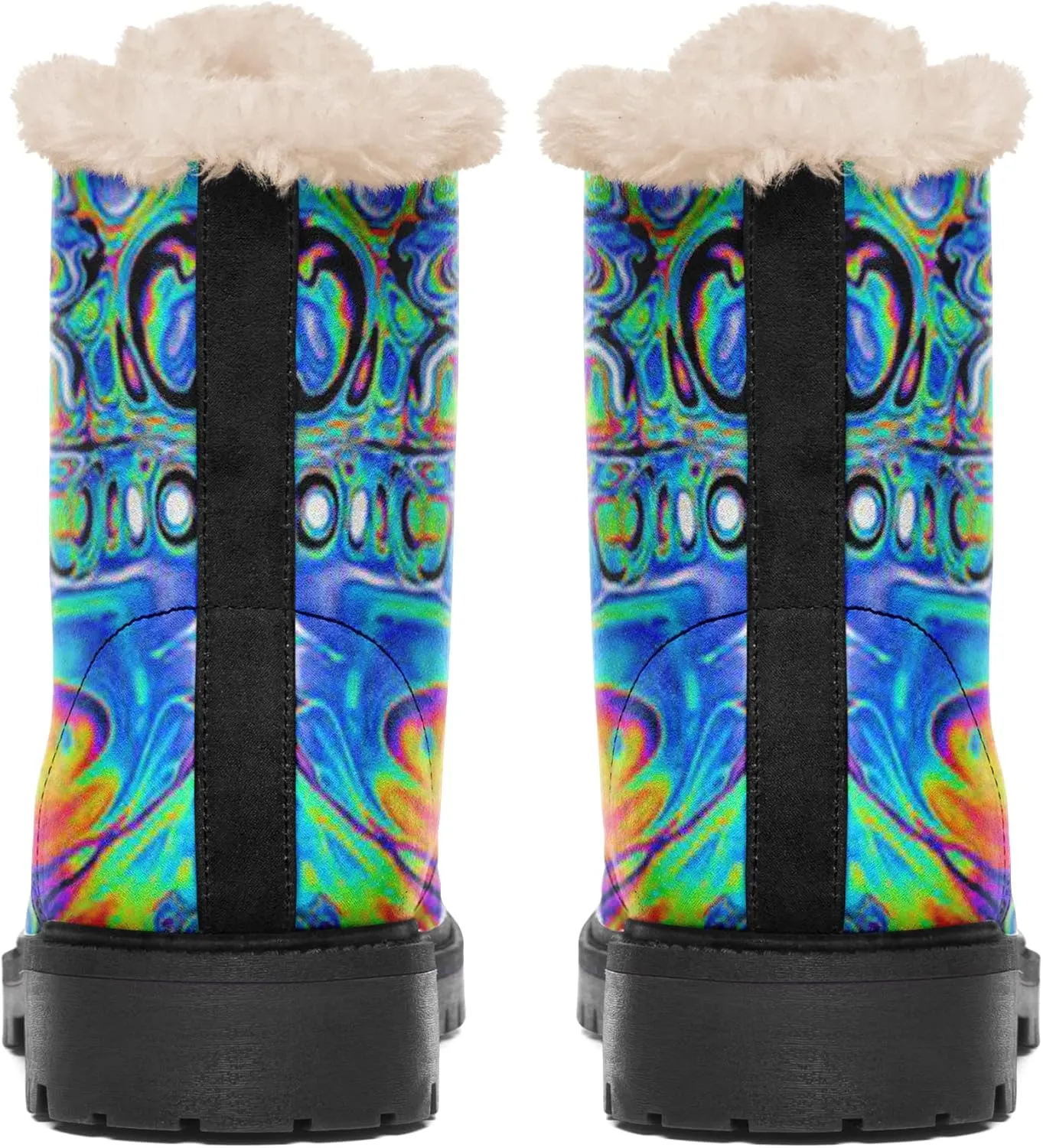 Women's Fur Snow Boots Floral Animal Print Warm Comfortable Winter Ankle Boots Waterproof Vegan Leather Boots