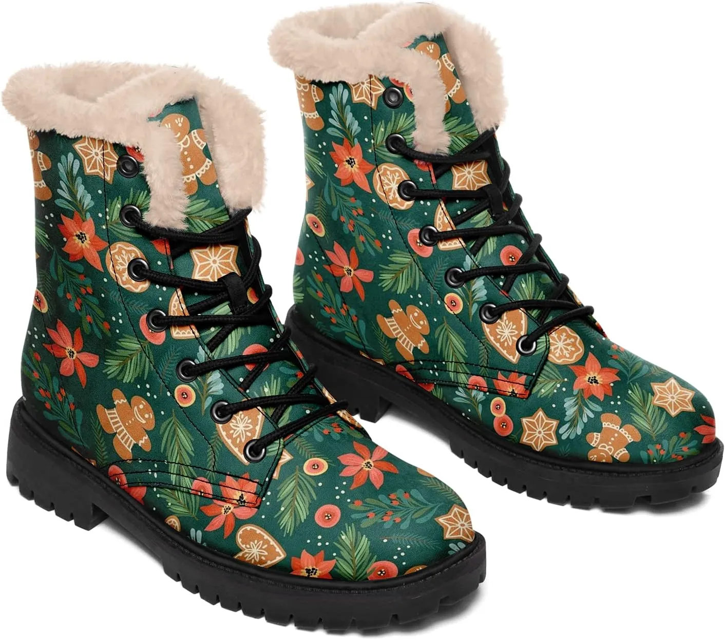Women's Fur Snow Boots Floral Animal Print Warm Comfortable Winter Ankle Boots Waterproof Vegan Leather Boots