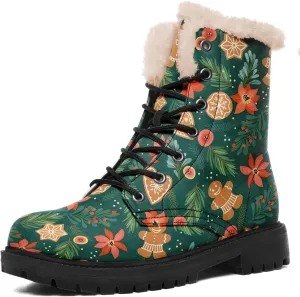 Women's Fur Snow Boots Floral Animal Print Warm Comfortable Winter Ankle Boots Waterproof Vegan Leather Boots