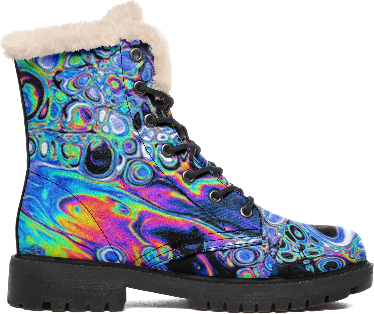 Women's Fur Snow Boots Floral Animal Print Warm Comfortable Winter Ankle Boots Waterproof Vegan Leather Boots