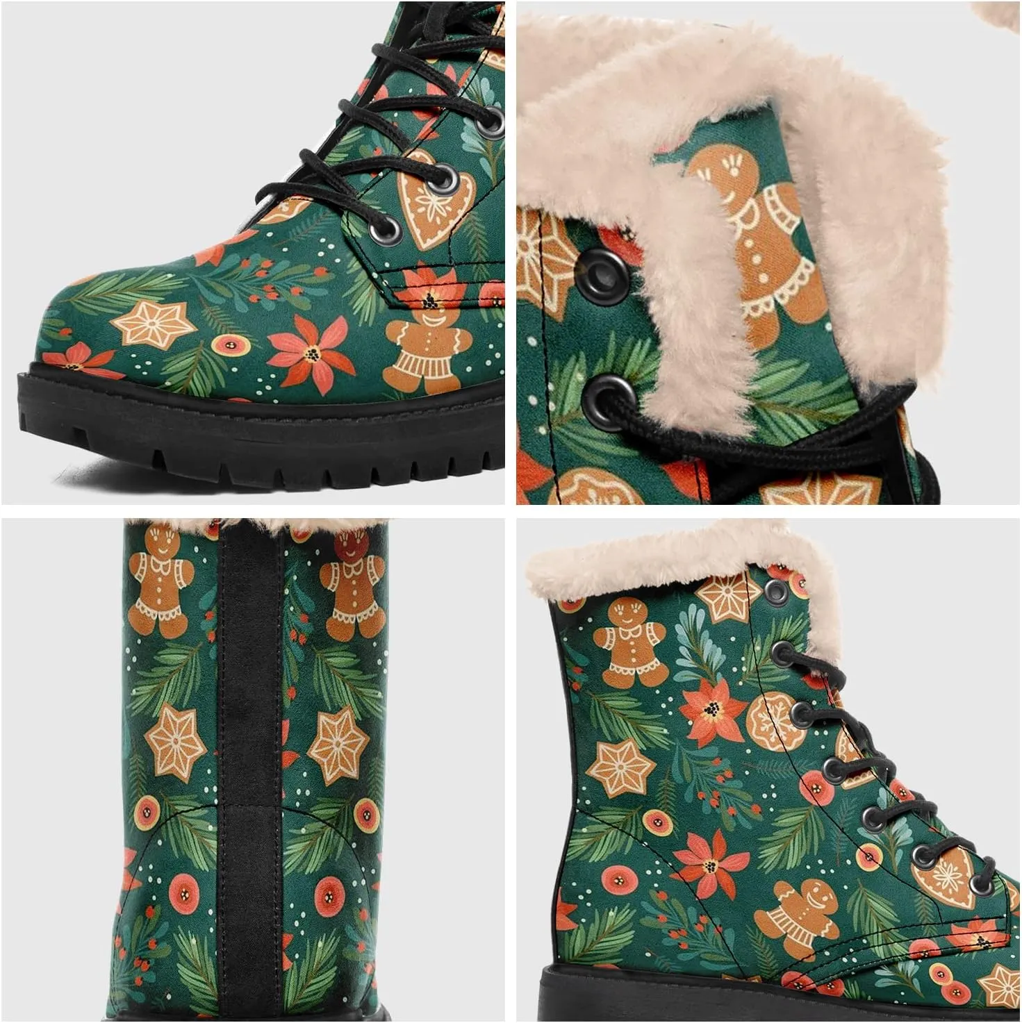Women's Fur Snow Boots Floral Animal Print Warm Comfortable Winter Ankle Boots Waterproof Vegan Leather Boots