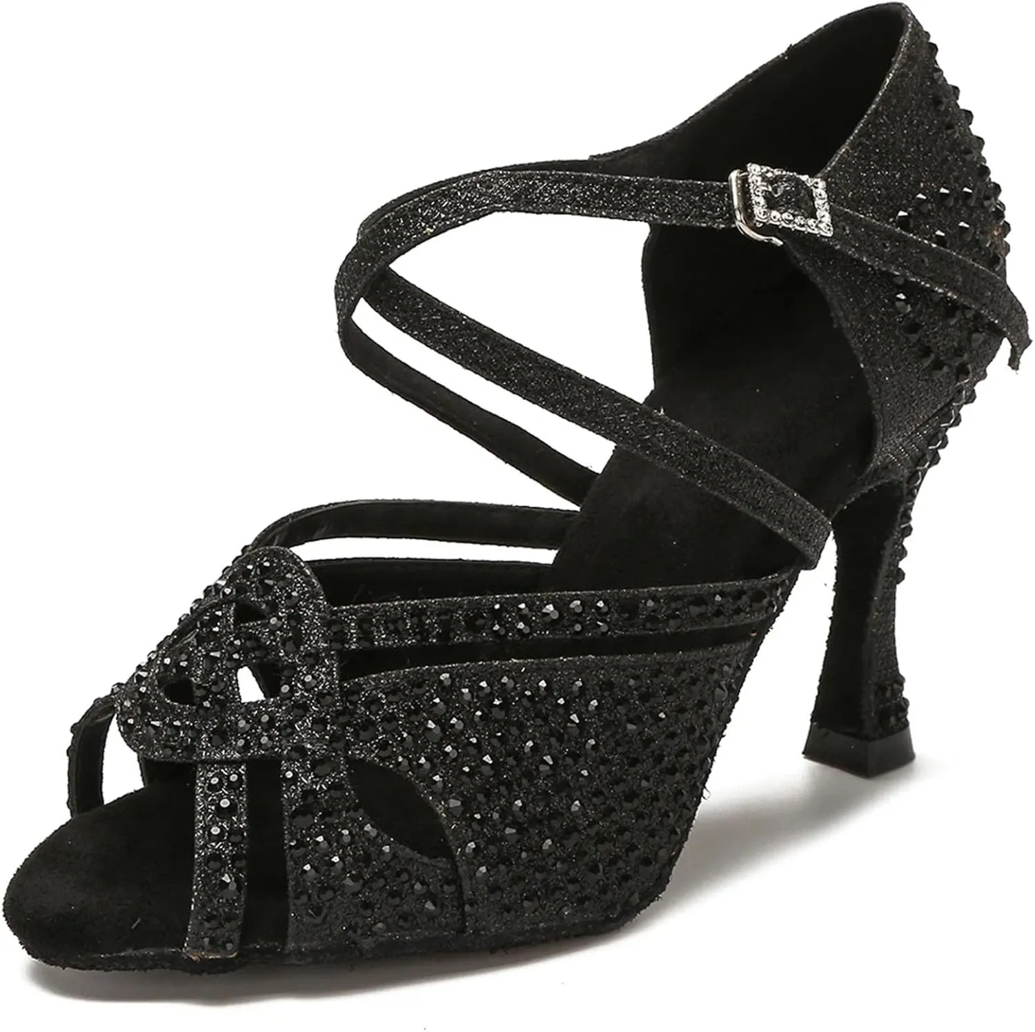 Women's Golden Latin Dance Shoes - Tango Salsa Diamond Wedding Sandals, 10CM/3.9Inch Heel Height
