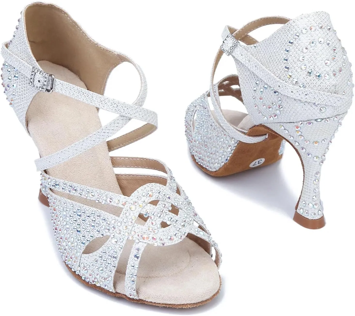 Women's Golden Latin Dance Shoes - Tango Salsa Diamond Wedding Sandals, 10CM/3.9Inch Heel Height