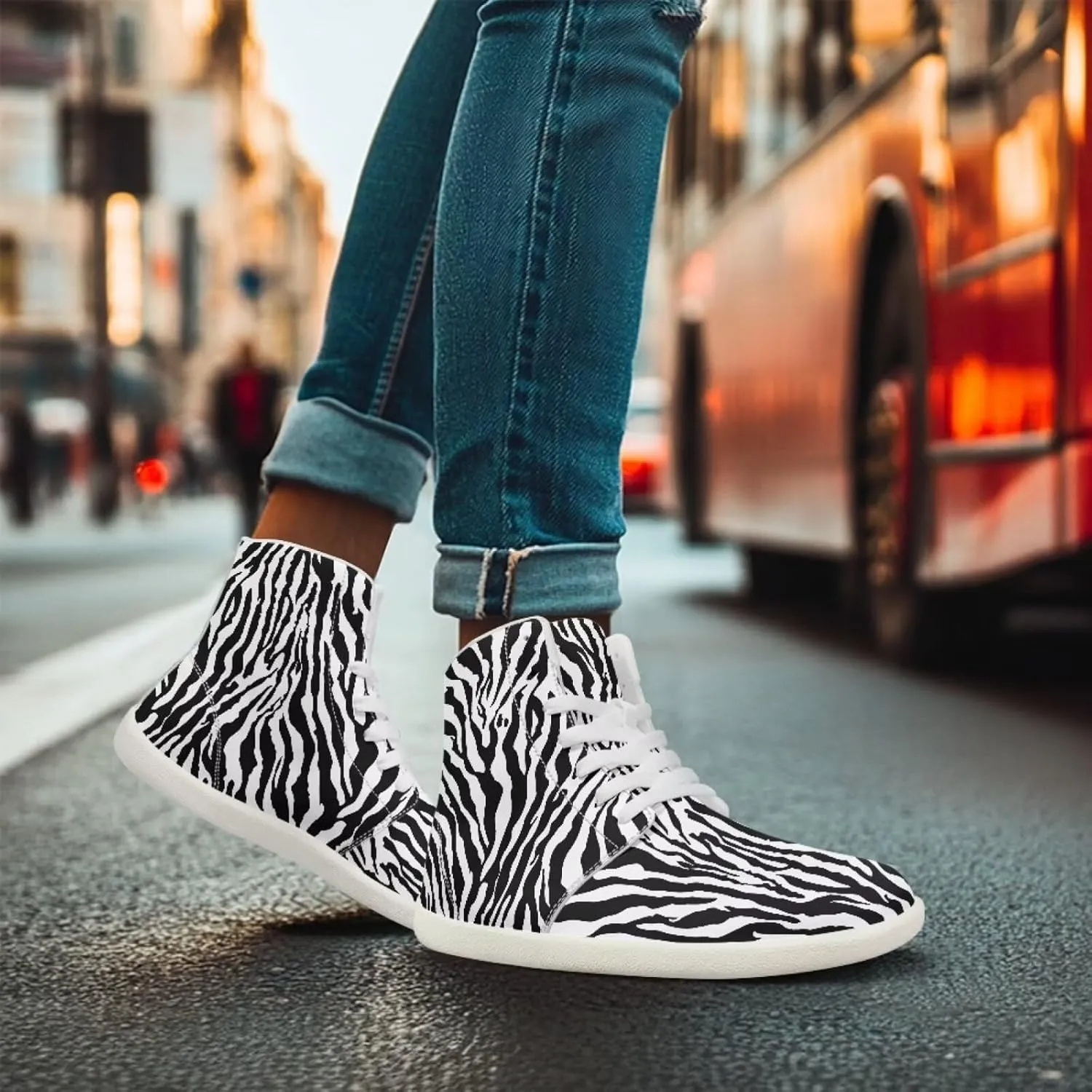 Women's High Top Barefoot Shoes Leopard Print Lightweight Wide Casual Walking Shoes Lace Up Zero Drop Trend Sports Tennis Sneakers US 5.5-13