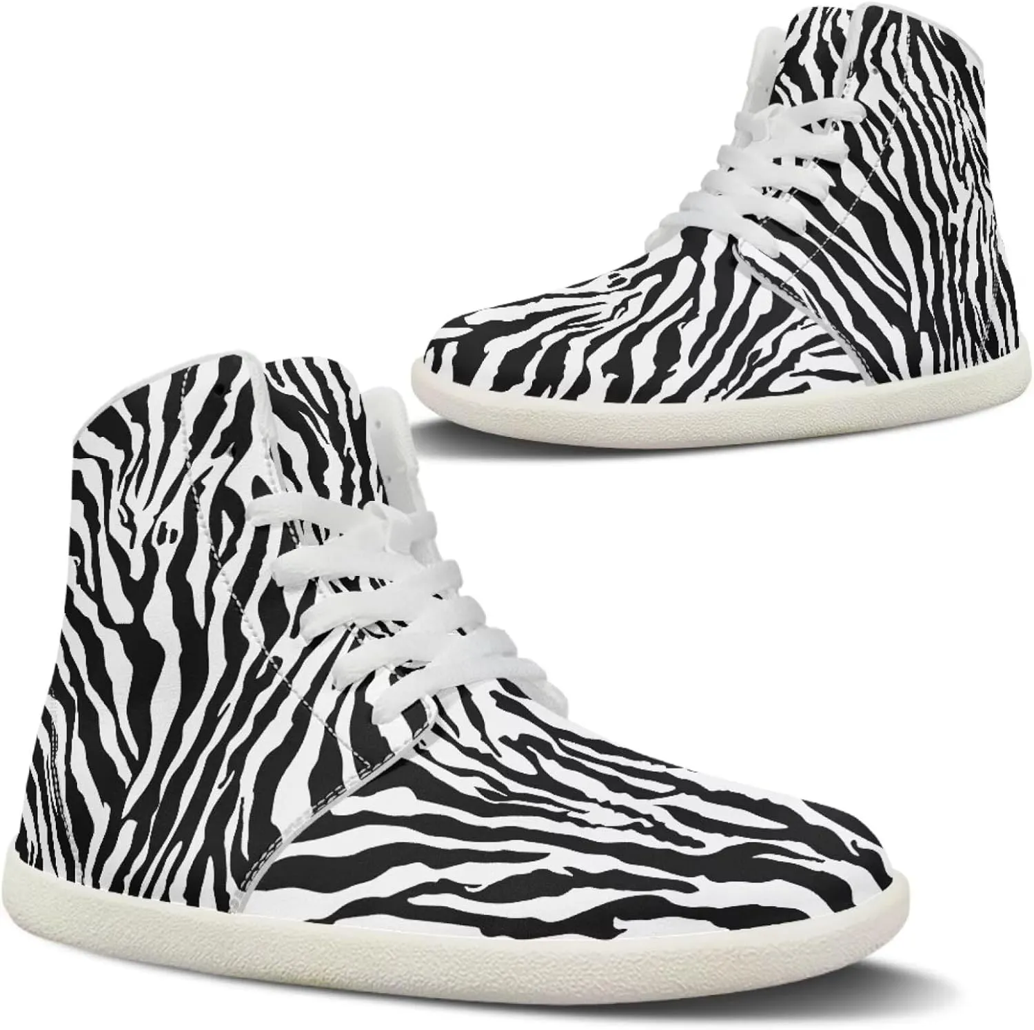 Women's High Top Barefoot Shoes Leopard Print Lightweight Wide Casual Walking Shoes Lace Up Zero Drop Trend Sports Tennis Sneakers US 5.5-13