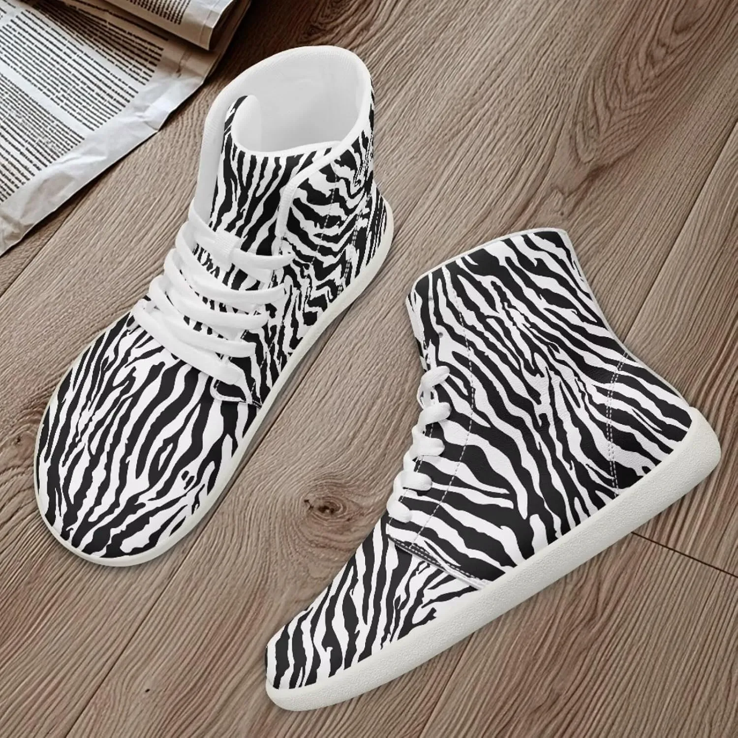 Women's High Top Barefoot Shoes Leopard Print Lightweight Wide Casual Walking Shoes Lace Up Zero Drop Trend Sports Tennis Sneakers US 5.5-13