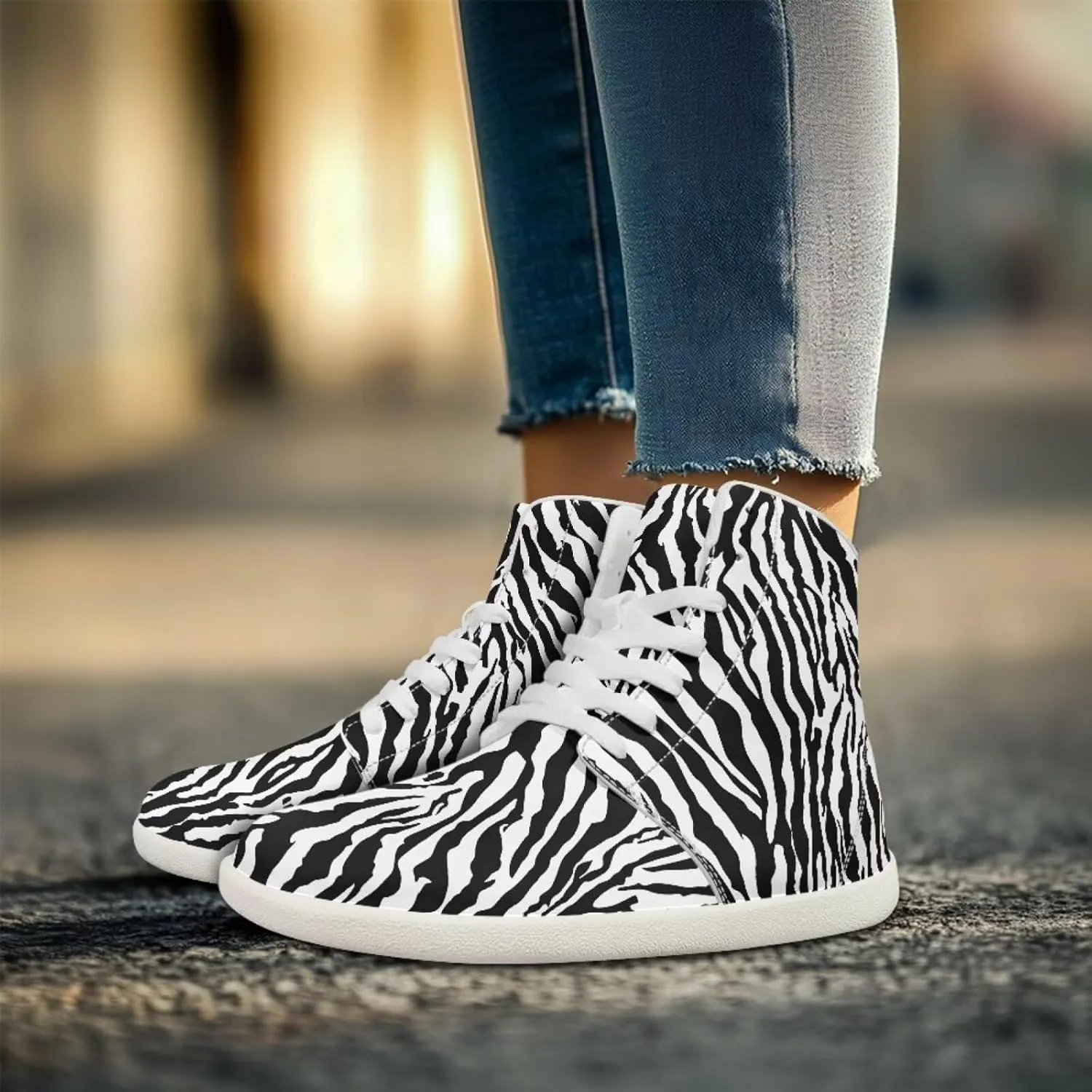 Women's High Top Barefoot Shoes Leopard Print Lightweight Wide Casual Walking Shoes Lace Up Zero Drop Trend Sports Tennis Sneakers US 5.5-13