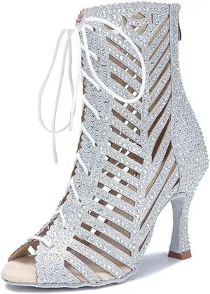 Women's High Top Latin Dance Shoes - Sexy Ballroom Pole Dance Soft Sole Party Heels, 10CM/3.9Inch Heel Height