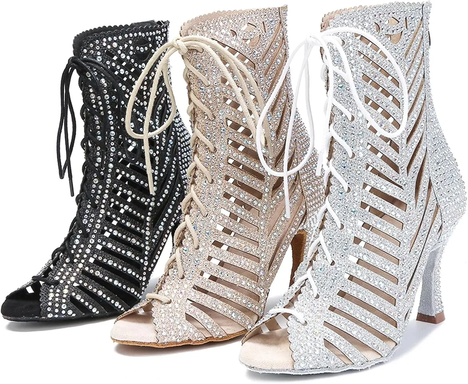 Women's High Top Latin Dance Shoes - Sexy Ballroom Pole Dance Soft Sole Party Heels, 10CM/3.9Inch Heel Height