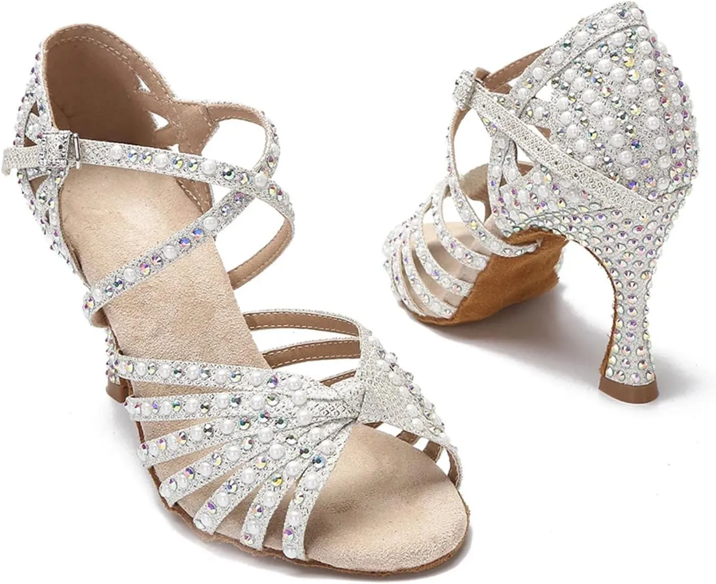 Women's Latin Dance Shoes - Modern Tango Ballroom Performance Wedding Sandals, 10CM/3.9Inch Heel Height