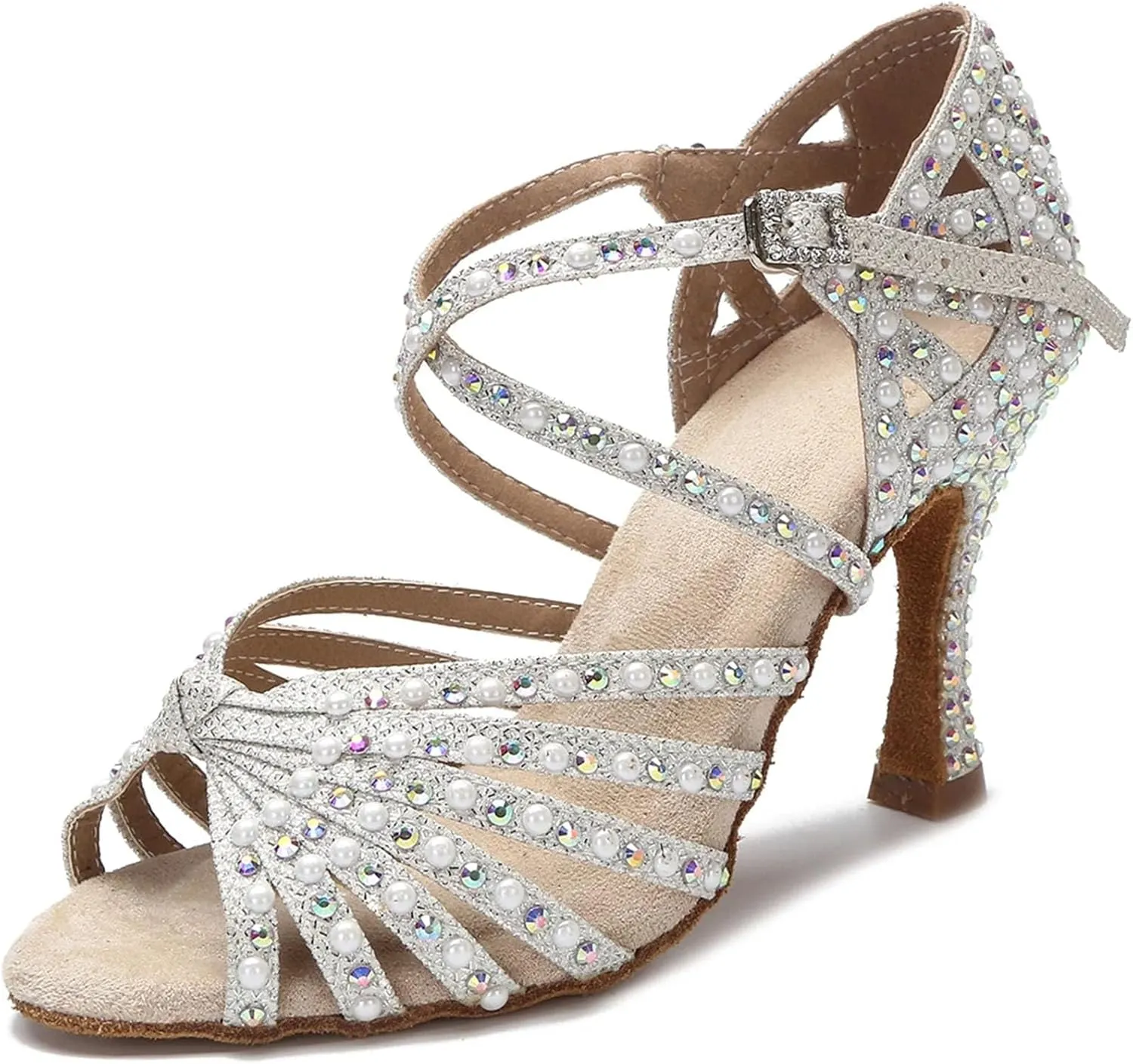 Women's Latin Dance Shoes - Modern Tango Ballroom Performance Wedding Sandals, 10CM/3.9Inch Heel Height