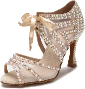Women's Latin Dance Training Shoes - Tango Rumba Samba Sexy Sandals, 10CM/3.9Inch Heel Height