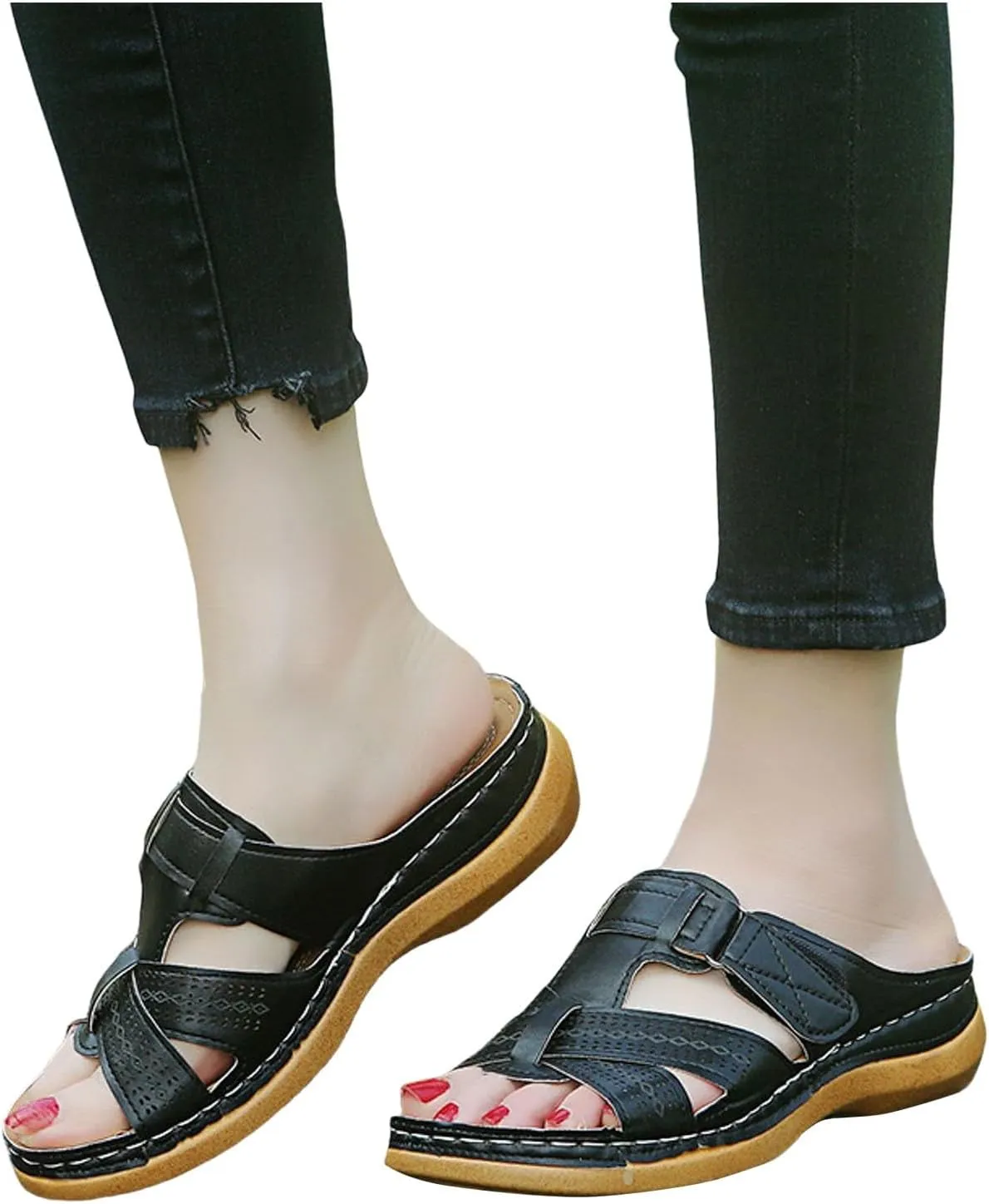 Womens Orthopedic Sandals with Arch Support Flip Flops 2025 Summer Hollow Out Casual Slip On Platform Slippers Comfy Low Wedge Cutout Summer Open-Toe Beach Walking Shoes