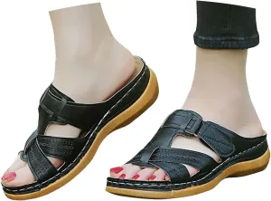 Womens Orthopedic Sandals with Arch Support Flip Flops 2025 Summer Hollow Out Casual Slip On Platform Slippers Comfy Low Wedge Cutout Summer Open-Toe Beach Walking Shoes